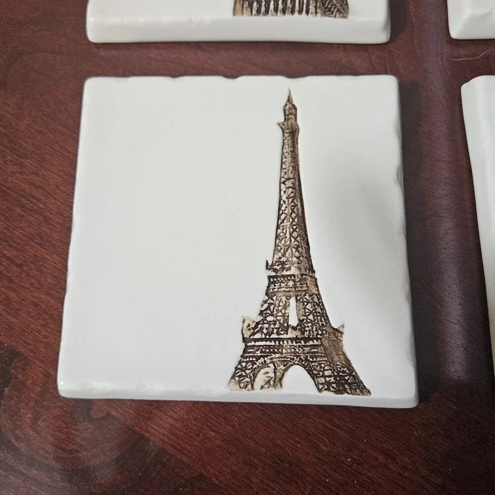 RARE 4 RESTORATION HARDWARE ARCHITECTURAL LANDMARKS BAR DRINK CERAMIC COASTERS
